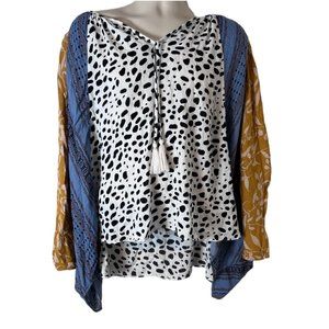 Gigio Print Mixed and Batwing Sleeve Loose Fit Size S-L